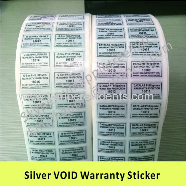 Silver VOID Sticker With Gloss Lamination,Warranty VOID Sticker With Serial Numer,Tamper Evident Warranty Sticker