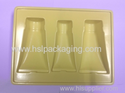 yellow plastic ps flocking tray box for face cleaning packaging