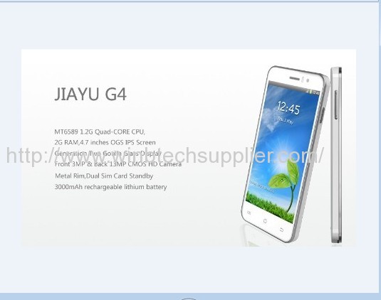 Jiayu G4 4.7.0HD Screen 1920 x 1080 pixels 1.5Ghz Quad Cores MTK6589T 3G Smart Phone