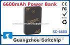 Black Rechargeable Power Bank For Mobile / 6600mAh Polymer Batteries