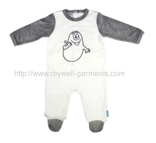 soft White and grey with Barbapapa pattern babyjumpsuit