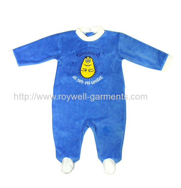 Peacock blue with a yellow barbapapa inside baby jumpsuit