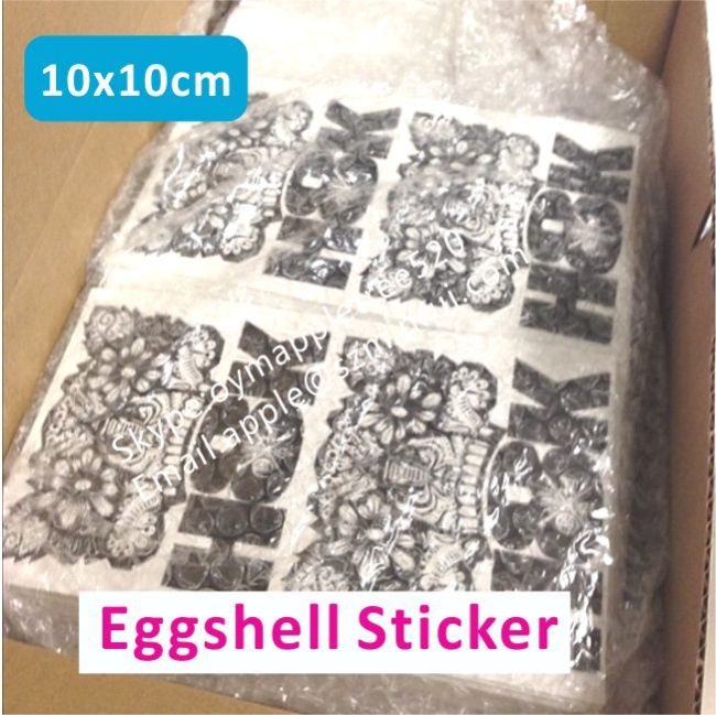Custom 10x10cm Eggshell Stickers Printed with Black Texts,Big Size Eggshell Sticker with Strong Adhesive
