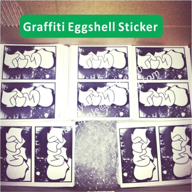 Custom 10x10cm Eggshell Stickers Printed with Black Texts,Big Size Eggshell Sticker with Strong Adhesive