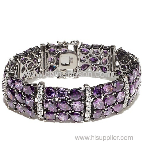 Purple CZ stones bracelet with Rhodium-Plated