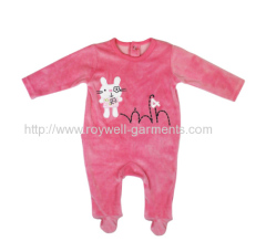 Rose color with sweet bunny pattern baby jumpsuit