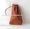 Brown Leather Drawstring Gift Pouches