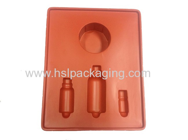 Flocked blister tray for cosmetic product packaging