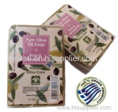 Natural Olive Oil Soaps with Rose & Almond Oil in plastic wrapping 100 gr.