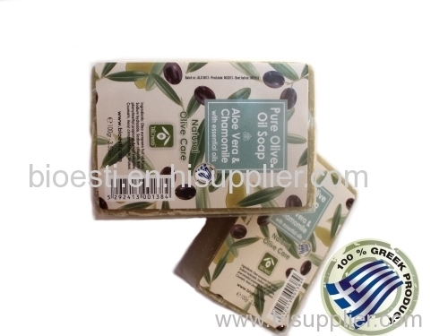 Natural Olive Oil Soap with Aloe Vera & Chamomile in plastic wrapping 100 gr.