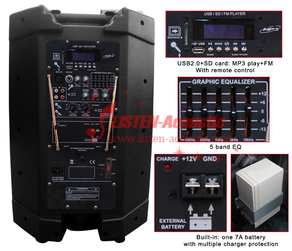 Battery Powered PA Sound Systems PQ-12AWB