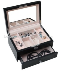 Black high gloss piano finish wooden jewelry package storge gift box with drawer