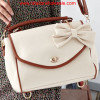 Wholesale Preppy Style Bowtie Embellished Zip Closure Shoulder Bags Beige