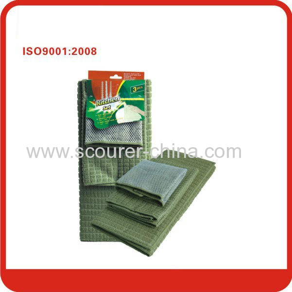 Dark green/red magic microfiber cloth 3pcs/pack 30*30cm /41*48cm/ 52*38cm