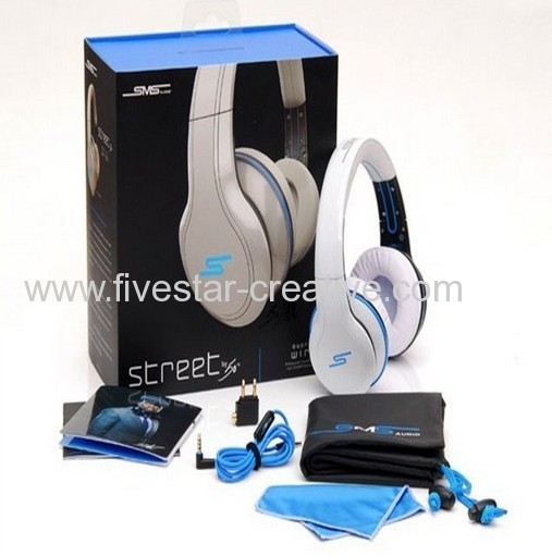 SMS Audio Street by 50 cent Headband Headphone-white wired overear with mic