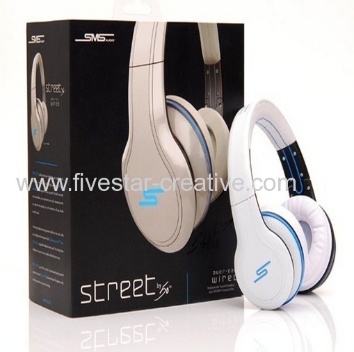 SMS Audio Street by 50 cent Headband Headphone-white wired overear with mic