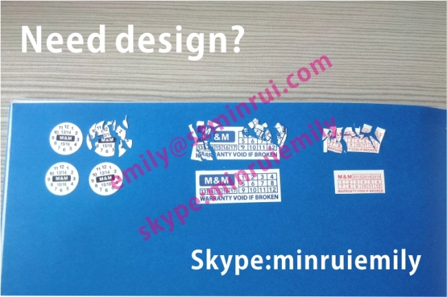 Custom 25x10mm Blue Warranty Stickers With Date and Logo,Custom Blue Eggshell Warranty Labels,Destructible Labels