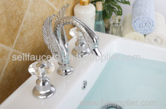 chrome finish 3pcs swan sink faucet 8 inch widespread lavtory sink faucet crystal handles swan tap faucet