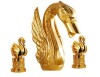 gold finish 3 Pcs ROMAN lavtory sink faucet with swan handles widespread little swan