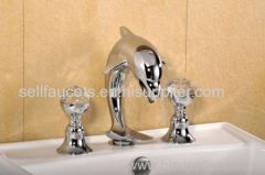 CHROME WIDESPREAD LAVATORY BATHROOM SINK dolphin FAUCET crystal handles dolphin sink faucet