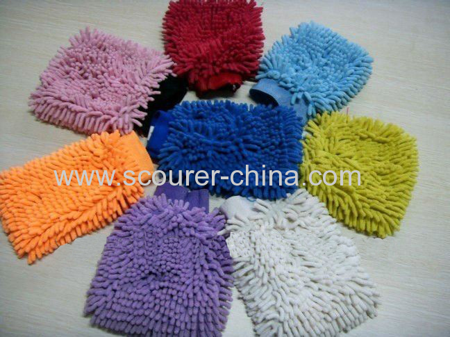Eco-Friendly Yellow and Blue car cleaning Chenille microfiber gloves