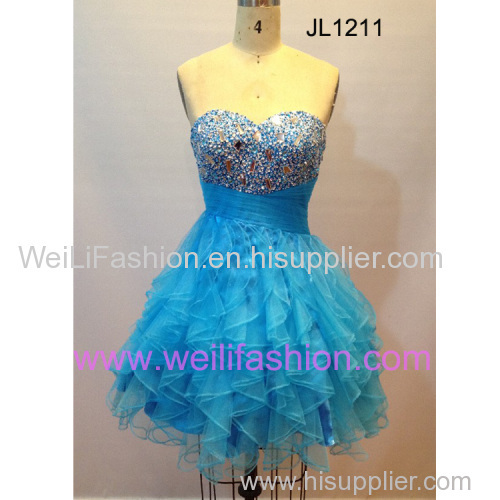 Short Pleated Beading Net Prom Dresses