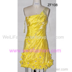 Short Applique Pleated Beading Satin Cocktail Dresses