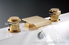 gold clour basin waterfall faucet Widespread Bathroom Sink Faucet 3 pieces mixer tap faucet deck mount