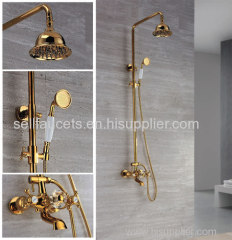 Wall Mount Ti-PVD gold Finish Contemporary Brass Shower Faucets Rainfall shower