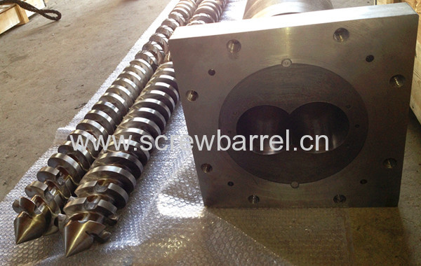 parallel twin bimetallic screw barrel for double or twin screw extruder machines