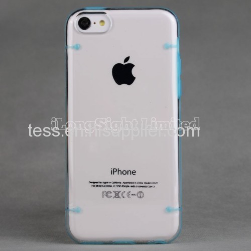 Double Colors Clear Noctilucent Plastic+TPU Case For iPhone 5C-Blue