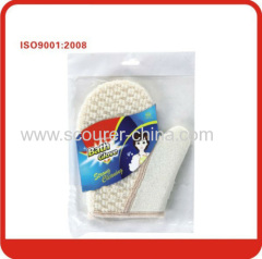 Natural soybean fibre exfoliating bath white gloves with scrubber