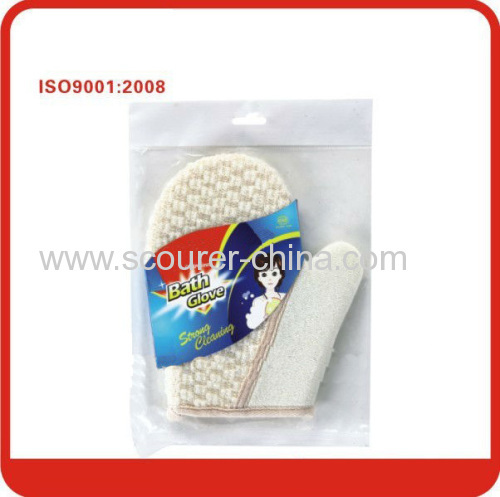 Natural soybean fibre exfoliating bath white gloves with scrubber