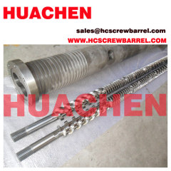 Twin parallel screw barrel for extruder plastic machines