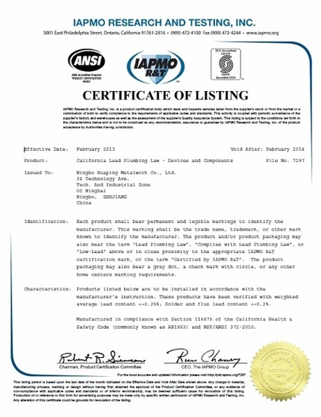 NSF/ANSI 372 Certificate