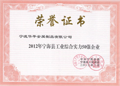 Ninghai Top 50 Enterprise of Year 2012