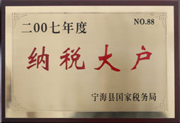 Ninghai Top 50 Major Taxpayer Certificate of Year 2007