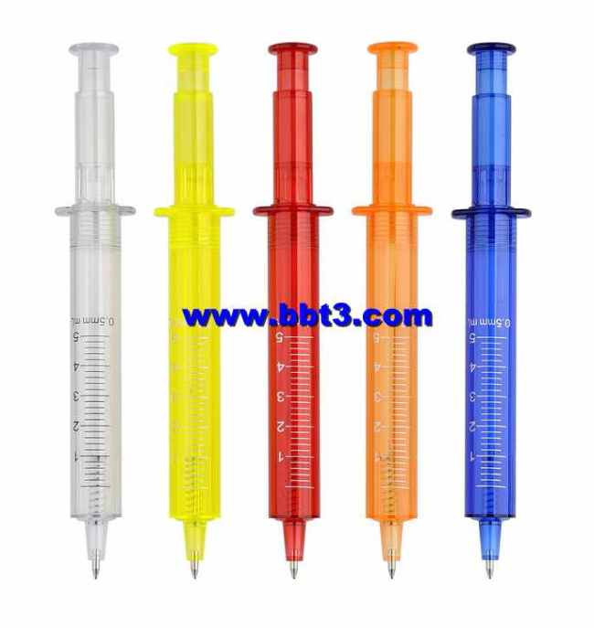 Promotional syringe shape ballpoint pen with colorful body