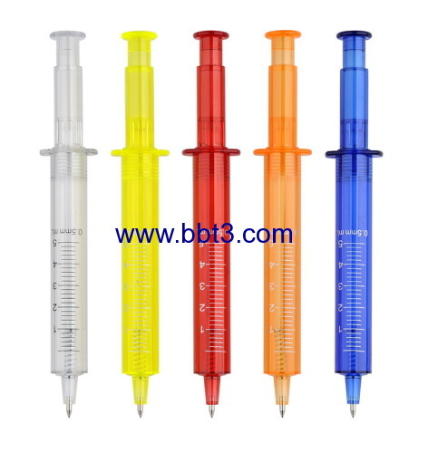 Promotional syringe shape ballpoint pen with colorful body