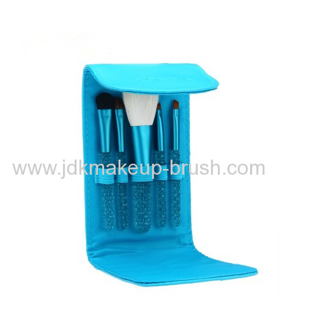 Beautiful Shiny Blue 5PCS Mini Travel Make up Kits with crystal handle