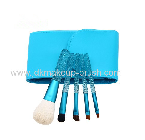 Beautiful Shiny Blue 5PCS Mini Travel Make up Kits with crystal handle