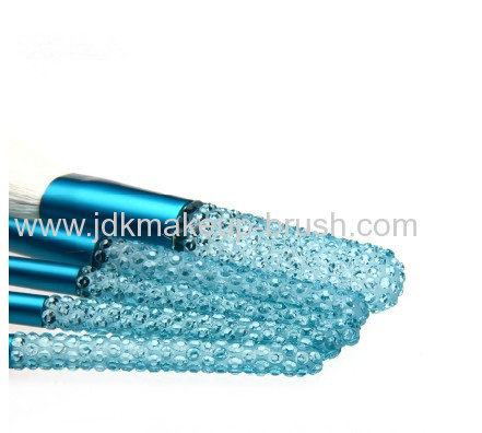 Beautiful Shiny Blue 5PCS Mini Travel Make up Kits with crystal handle