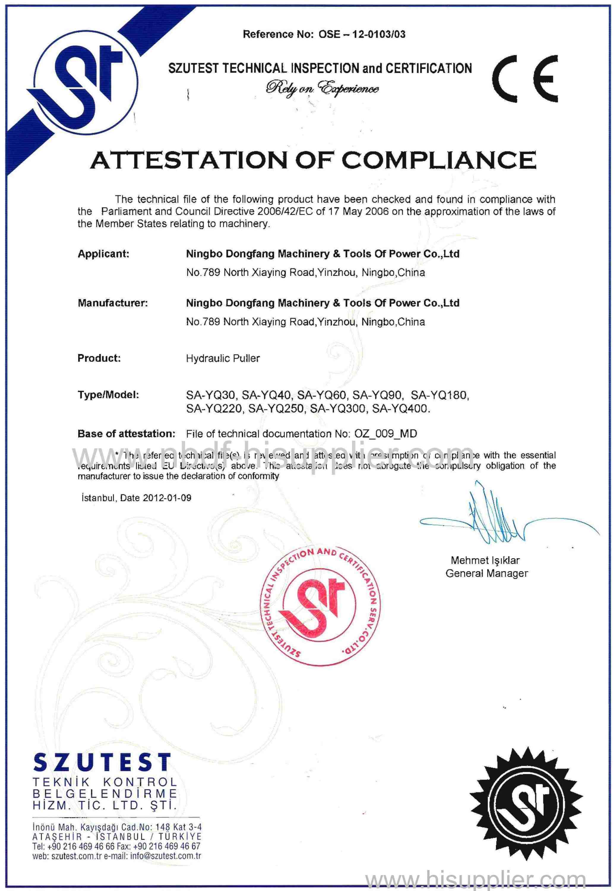 Hydraulic conductor puller CE certificate
