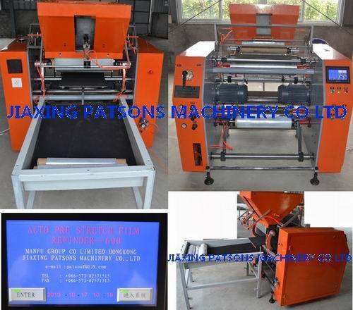 Automatic pre stretch film rewinding machine