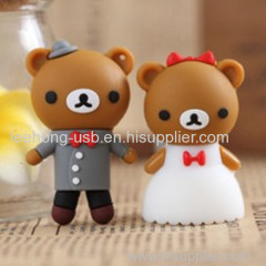 Popular cartoon bear groom and bride wedding gift usb flash drive