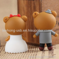 Popular cartoon bear groom and bride wedding gift usb flash drive