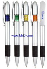Promotional ballpen with silver barrel and black grip