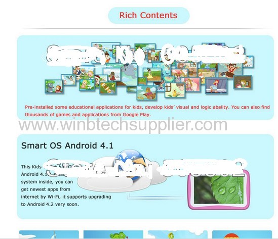 Kids Cartoon Tablet PC Educational Apps & Kids 7 inch Android 4.1 Dual Cam Wifi 