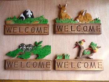 Wood Carved Animal Welcome Signs