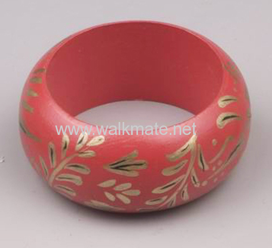 Red wooden bangle with gold patterns